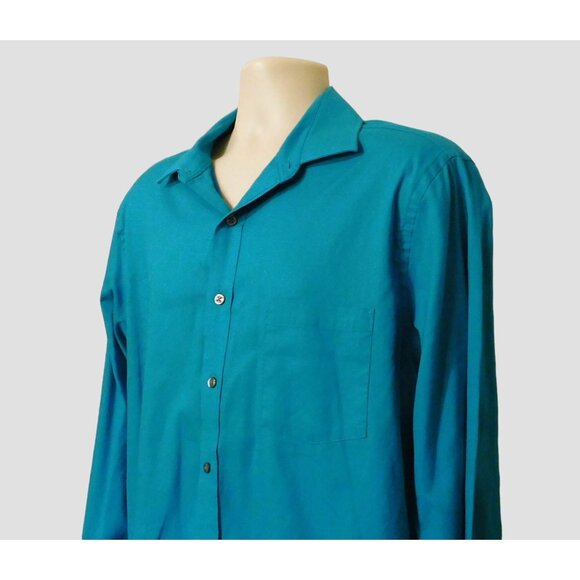 Van Heusen Shirt Mens L16.5 34/35 Turquoise Flex Collar Long Sleeve Wrinkle-Free - Picture 2 of 7